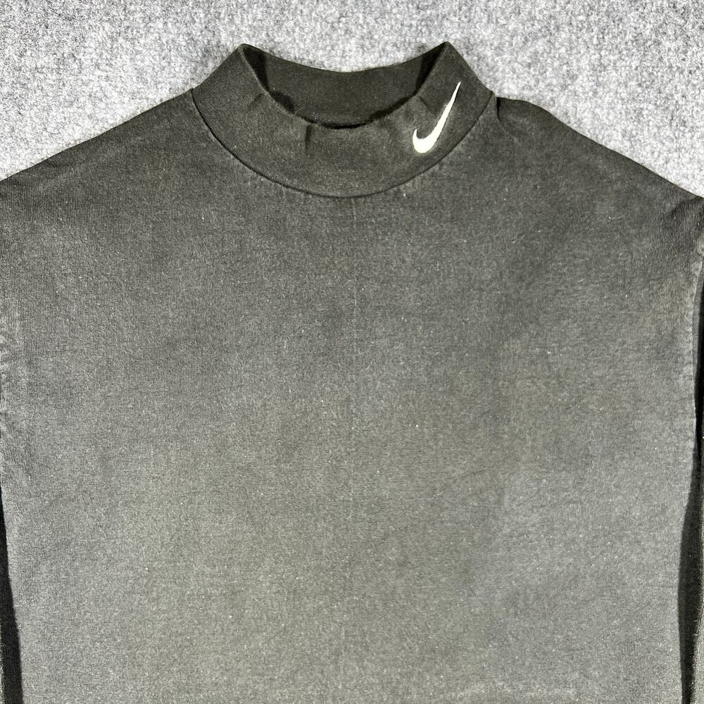 Vintage 90s Nike Mock Neck Long Sleeve Shirt Black Swoosh Medium